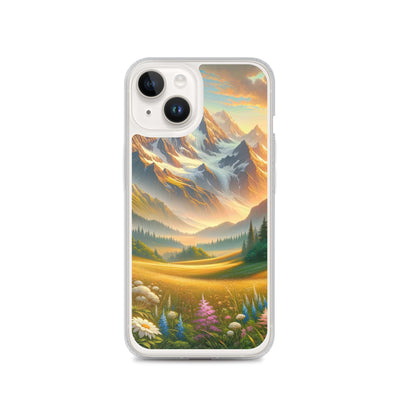 Heitere Alpenschönheit: Schneeberge und Wildblumenwiesen - iPhone Schutzhülle (durchsichtig) berge xxx yyy zzz iPhone 14