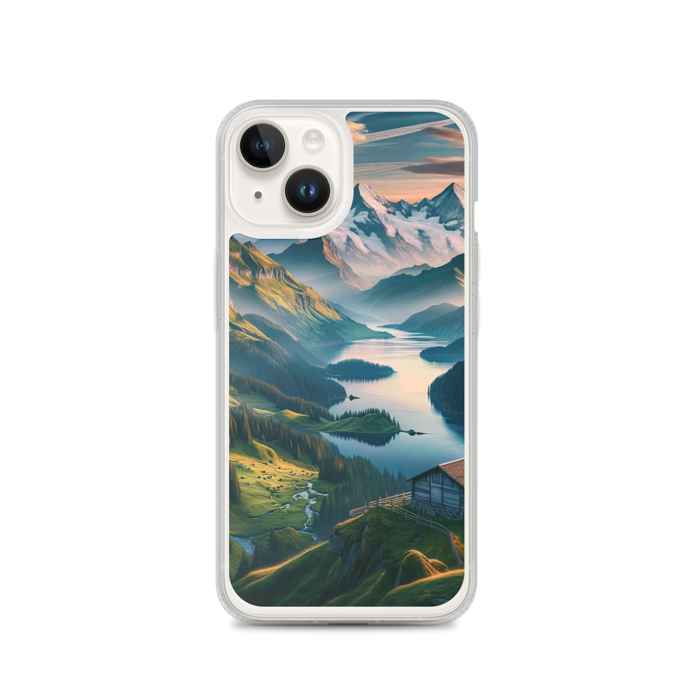 Schweizer Flagge, Alpenidylle: Dämmerlicht, epische Berge und stille Gewässer - iPhone Schutzhülle (durchsichtig) berge xxx yyy zzz iPhone 14