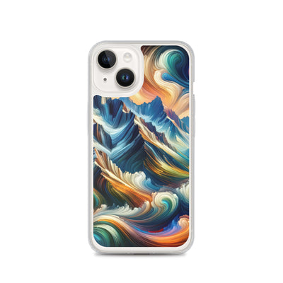 Abstrakte Kunst der Alpen mit lebendigen Farben und wirbelnden Mustern, majestätischen Gipfel und Täler - iPhone Schutzhülle (durchsichtig) berge xxx yyy zzz iPhone 14