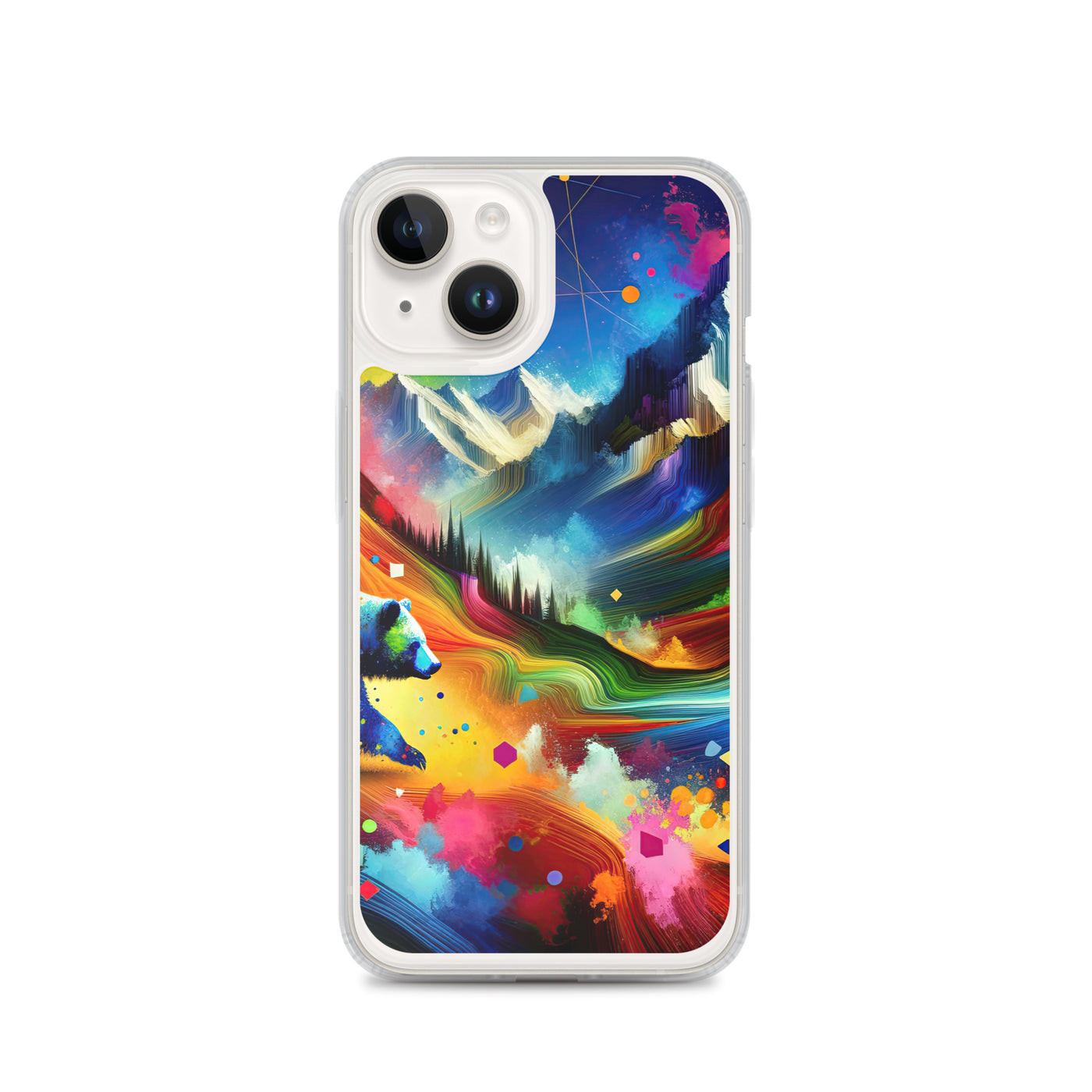Neonfarbener Alpen Bär in abstrakten geometrischen Formen - iPhone Schutzhülle (durchsichtig) camping xxx yyy zzz iPhone 14