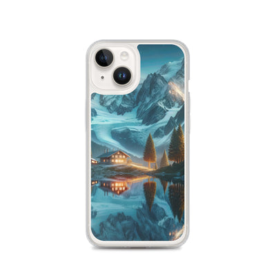 Stille Alpenmajestätik: Digitale Kunst mit Schnee und Bergsee-Spiegelung - iPhone Schutzhülle (durchsichtig) berge xxx yyy zzz iPhone 14