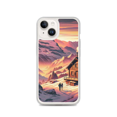 Berghütte im goldenen Sonnenuntergang: Digitale Alpenillustration - iPhone Schutzhülle (durchsichtig) berge xxx yyy zzz iPhone 14