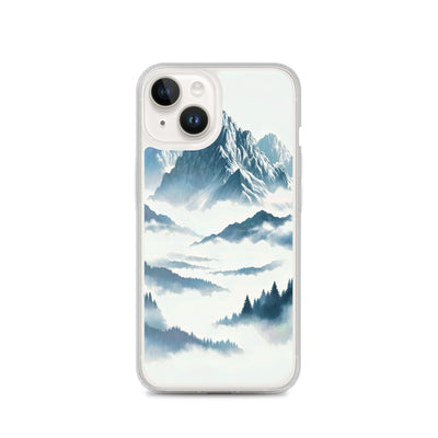 Nebeliger Alpenmorgen-Essenz, verdeckte Täler und Wälder - iPhone Schutzhülle (durchsichtig) berge xxx yyy zzz iPhone 14