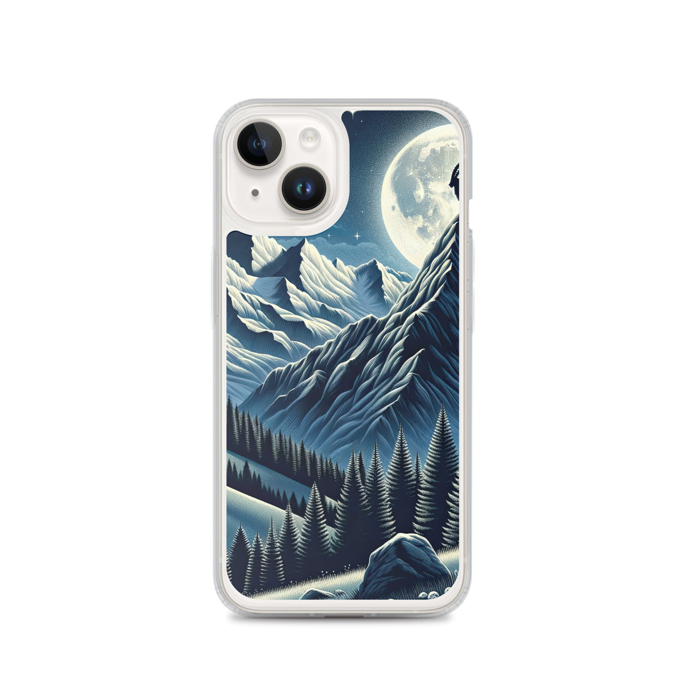 Steinbock in Alpennacht, silberne Berge und Sternenhimmel - iPhone Schutzhülle (durchsichtig) berge xxx yyy zzz iPhone 14