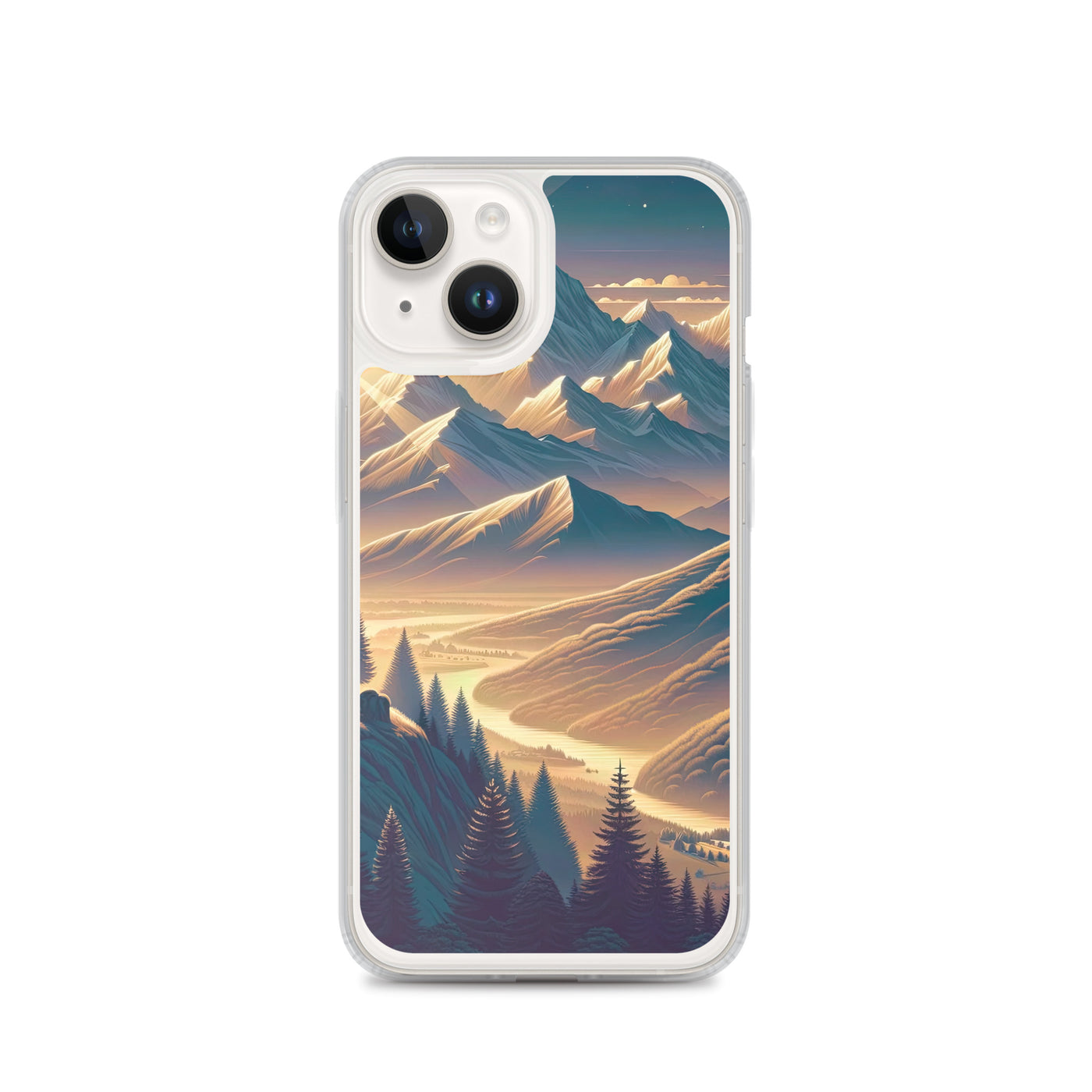 Alpen-Morgendämmerung, erste Sonnenstrahlen auf Schneegipfeln - iPhone Schutzhülle (durchsichtig) berge xxx yyy zzz iPhone 14