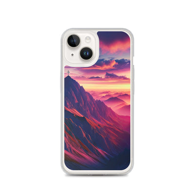 Dramatischer Alpen-Sonnenaufgang, Gipfelkreuz und warme Himmelsfarben - iPhone Schutzhülle (durchsichtig) berge xxx yyy zzz iPhone 14