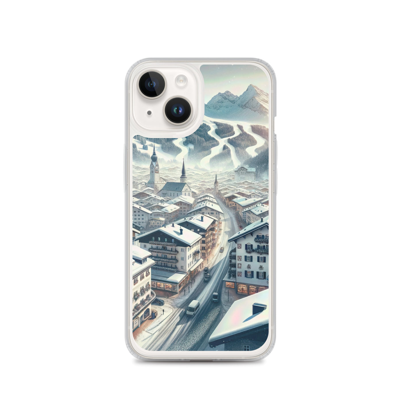 Winter in Kitzbühel: Digitale Malerei von schneebedeckten Dächern - iPhone Schutzhülle (durchsichtig) berge xxx yyy zzz iPhone 14