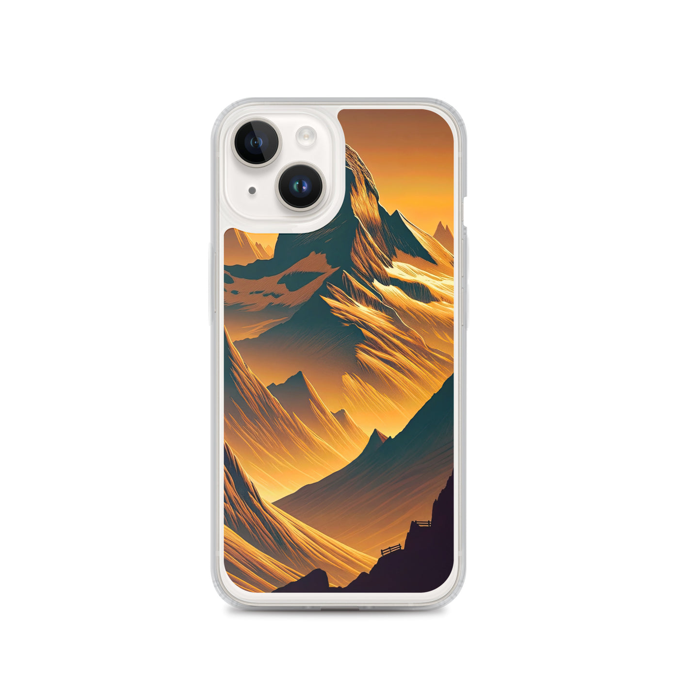 Fuchs in Alpen-Sonnenuntergang, goldene Berge und tiefe Täler - iPhone Schutzhülle (durchsichtig) camping xxx yyy zzz iPhone 14