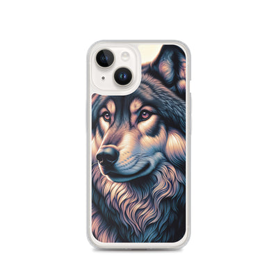 Majestätischer, glänzender Wolf in leuchtender Illustration (AN) - iPhone Schutzhülle (durchsichtig) xxx yyy zzz iPhone 14