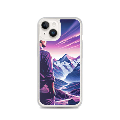 Wanderer in alpiner Dämmerung, schneebedeckte Gipfel ins Unendliche - iPhone Schutzhülle (durchsichtig) wandern xxx yyy zzz iPhone 14