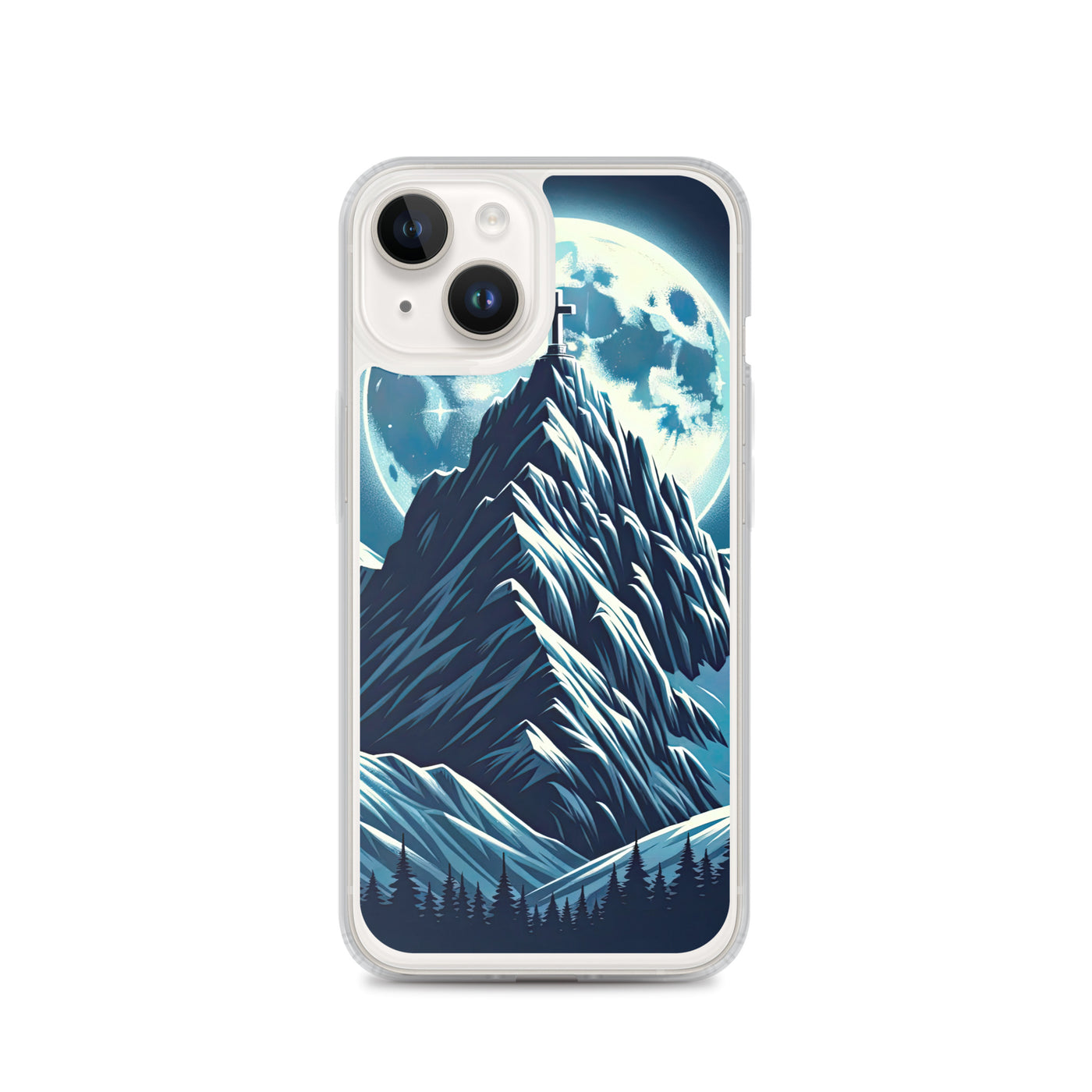 Mondnacht und Gipfelkreuz in den Alpen, glitzernde Schneegipfel - iPhone Schutzhülle (durchsichtig) berge xxx yyy zzz iPhone 14