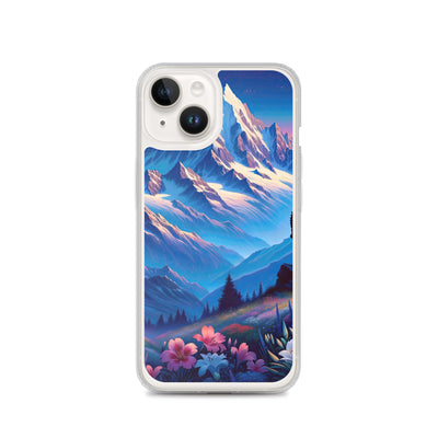 Steinbock bei Dämmerung in den Alpen, sonnengeküsste Schneegipfel - iPhone Schutzhülle (durchsichtig) berge xxx yyy zzz iPhone 14