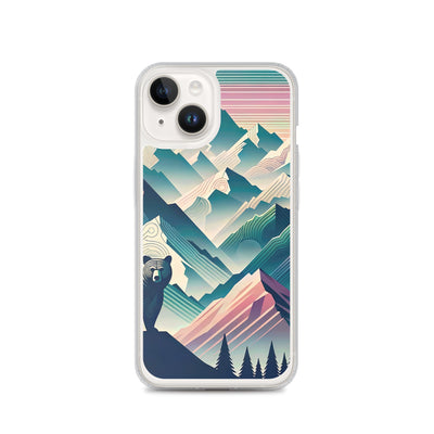 Bär im Panoramablick der Alpen, moderne Kunst-Gebirgsschichten - iPhone Schutzhülle (durchsichtig) camping xxx yyy zzz iPhone 14