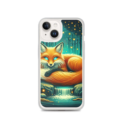 Bezaubernder Fuchs auf erleuchteter mystischer Waldlichtung - iPhone Schutzhülle (durchsichtig) camping xxx yyy zzz iPhone 14
