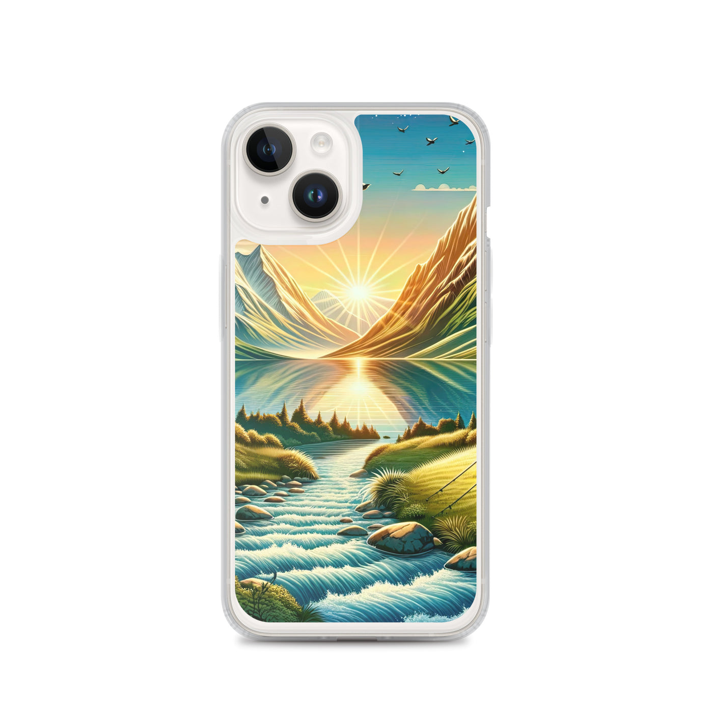 Zelt im Alpenmorgen mit goldenem Licht, Schneebergen und unberührten Seen - iPhone Schutzhülle (durchsichtig) berge xxx yyy zzz iPhone 14