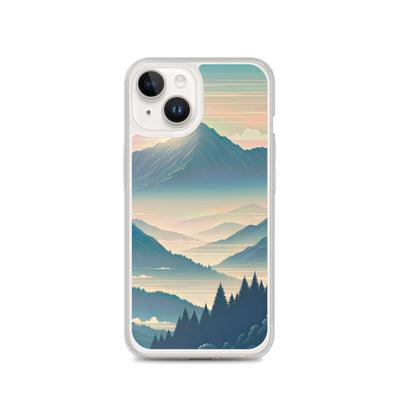 Bergszene bei Morgendämmerung, erste Sonnenstrahlen auf Bergrücken - iPhone Schutzhülle (durchsichtig) berge xxx yyy zzz iPhone 14
