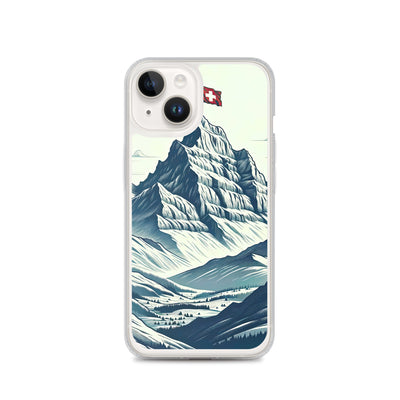 Ausgedehnte Bergkette mit dominierendem Gipfel und wehender Schweizer Flagge - iPhone Schutzhülle (durchsichtig) berge xxx yyy zzz iPhone 14