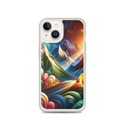 Abstrakte Bergwelt in lebendigen Farben mit Zelt - iPhone Schutzhülle (durchsichtig) camping xxx yyy zzz iPhone 14