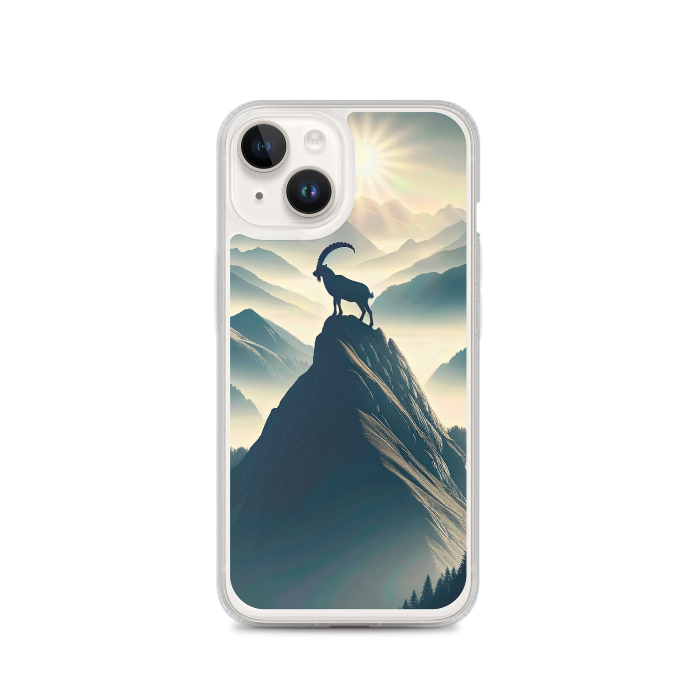 Morgendlicher Steinbock auf Alpengipfel, steile Berghänge - iPhone Schutzhülle (durchsichtig) berge xxx yyy zzz iPhone 14