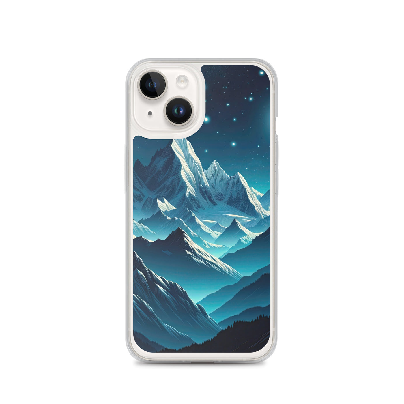 Sternenklare Nacht über den Alpen, Vollmondschein auf Schneegipfeln - iPhone Schutzhülle (durchsichtig) berge xxx yyy zzz iPhone 14