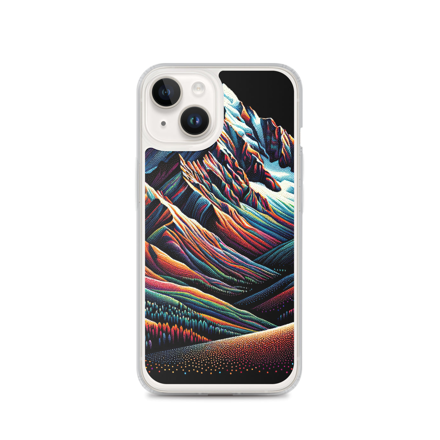 Pointillistische Darstellung der Alpen, Farbpunkte formen die Landschaft - iPhone Schutzhülle (durchsichtig) berge xxx yyy zzz iPhone 14