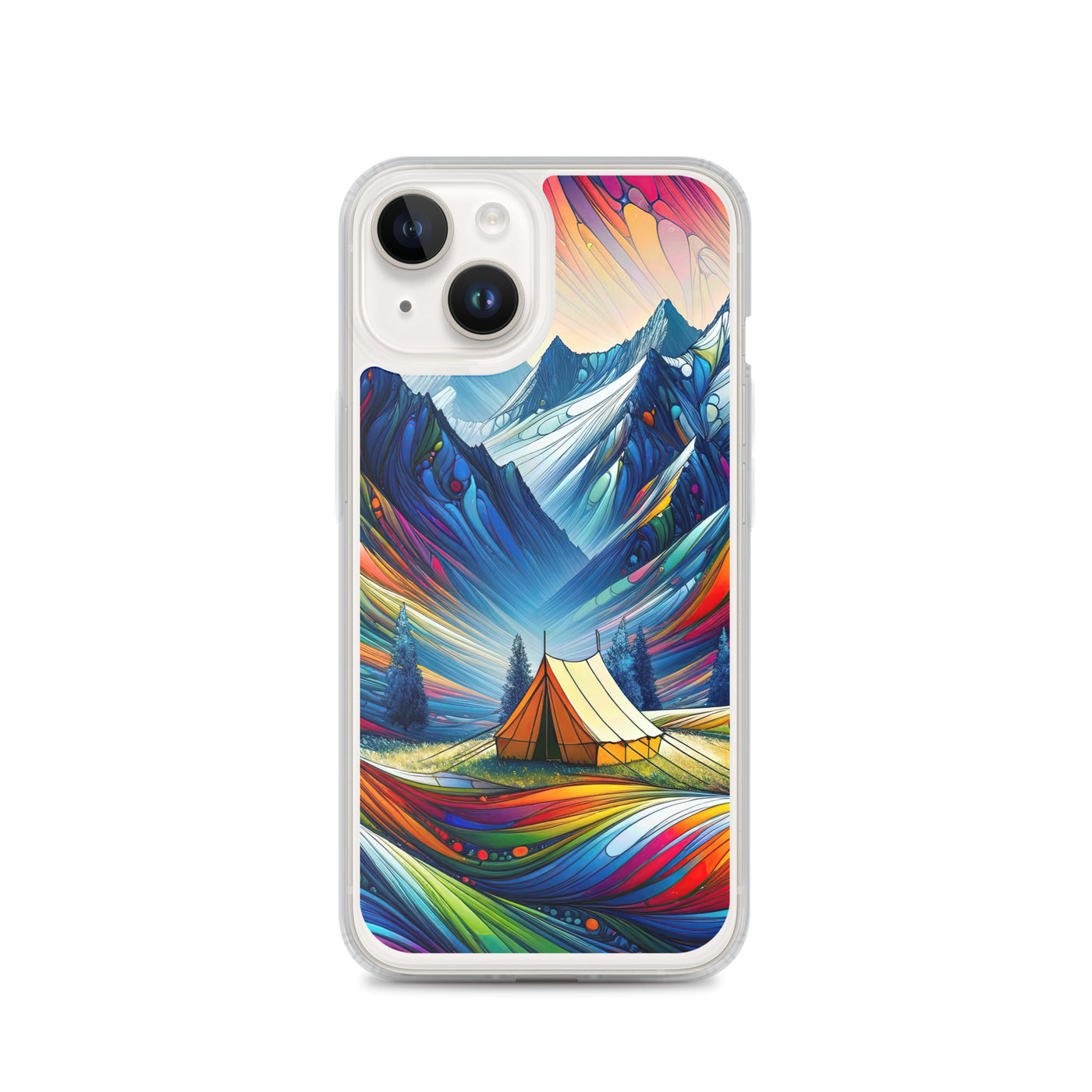 Surreale Alpen in abstrakten Farben, dynamische Formen der Landschaft - iPhone Schutzhülle (durchsichtig) camping xxx yyy zzz iPhone 14