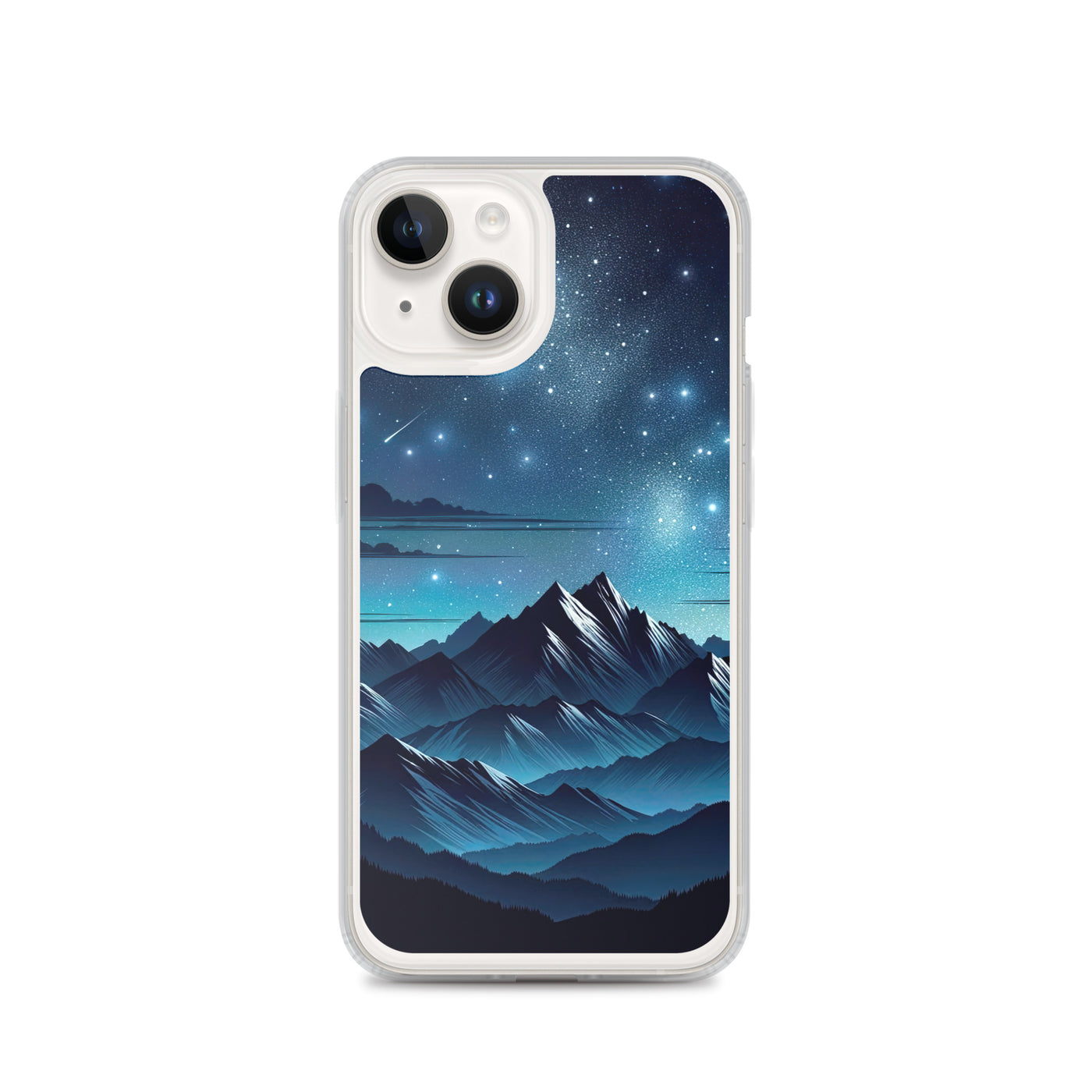 Alpen unter Sternenhimmel mit glitzernden Sternen und Meteoren - iPhone Schutzhülle (durchsichtig) berge xxx yyy zzz iPhone 14