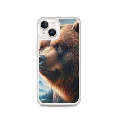 Ölgemälde, das das Gesicht eines starken realistischen Bären einfängt. Porträt - iPhone Schutzhülle (durchsichtig) camping xxx yyy zzz iPhone 14