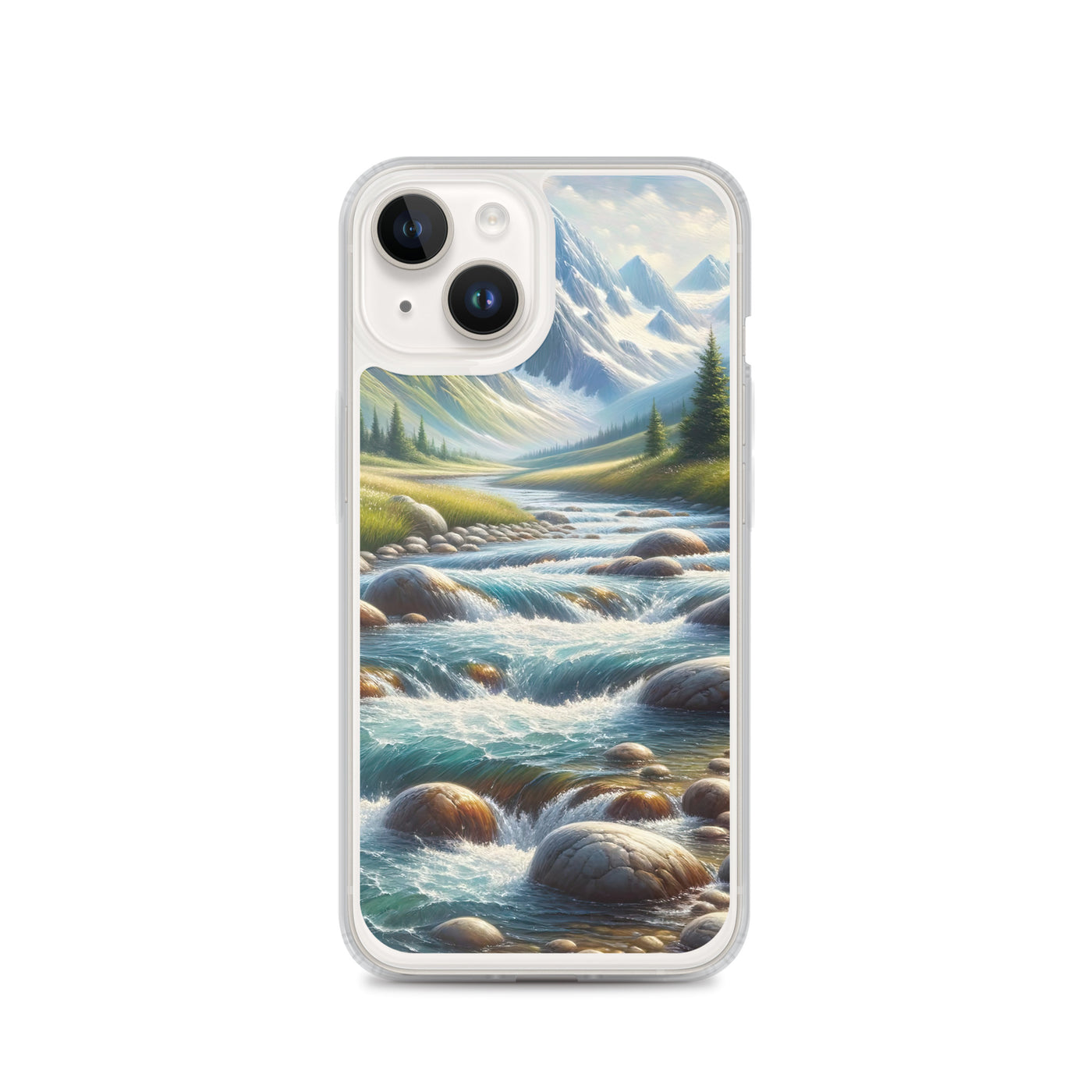 Ölgemälde eines Gebirgsbachs durch felsige Landschaft - iPhone Schutzhülle (durchsichtig) berge xxx yyy zzz iPhone 14