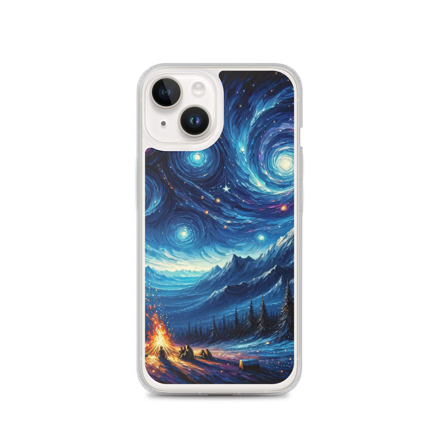 Sternennacht über den Alpen inspiriertes Ölgemälde, mystischer Nachthimmel in Blau - iPhone Schutzhülle (durchsichtig) camping xxx yyy zzz iPhone 14