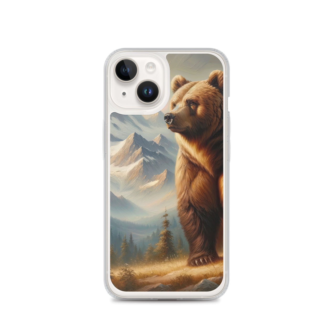 Ölgemälde eines königlichen Bären vor der majestätischen Alpenkulisse - iPhone Schutzhülle (durchsichtig) camping xxx yyy zzz iPhone 14