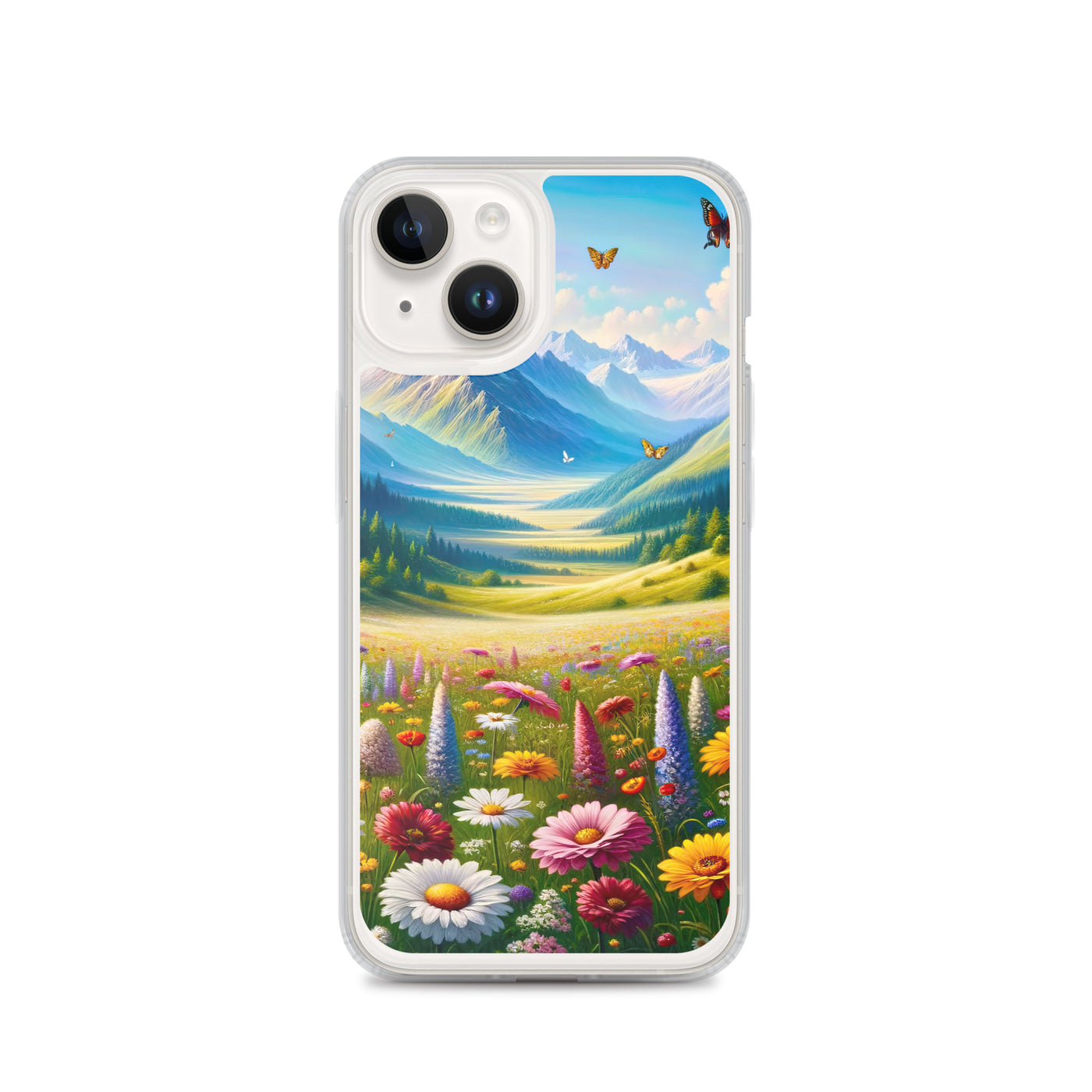 Ölgemälde einer ruhigen Almwiese, Oase mit bunter Wildblumenpracht - iPhone Schutzhülle (durchsichtig) camping xxx yyy zzz iPhone 14