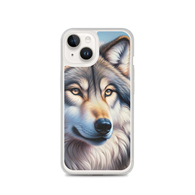 Ölgemäldeporträt eines majestätischen Wolfes mit intensiven Augen in der Berglandschaft (AN) - iPhone Schutzhülle (durchsichtig) xxx yyy zzz iPhone 14