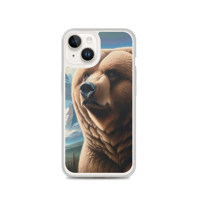 Realistisches Ölgemälde eines männlichen Bären in den Bergen mit Fokus auf Stärke und Schärfe - iPhone Schutzhülle (durchsichtig) camping xxx yyy zzz iPhone 14