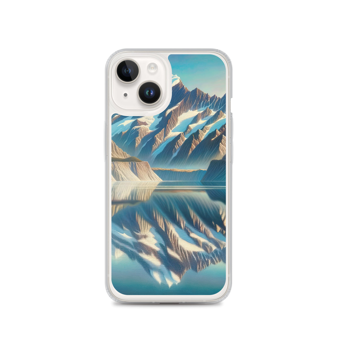 Ölgemälde eines unberührten Sees, der die Bergkette spiegelt - iPhone Schutzhülle (durchsichtig) berge xxx yyy zzz iPhone 14
