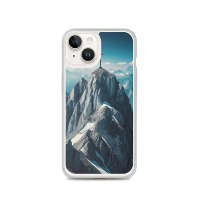 Foto der Alpen mit Gipfelkreuz an einem klaren Tag, schneebedeckte Spitzen vor blauem Himmel - iPhone Schutzhülle (durchsichtig) berge xxx yyy zzz iPhone 14