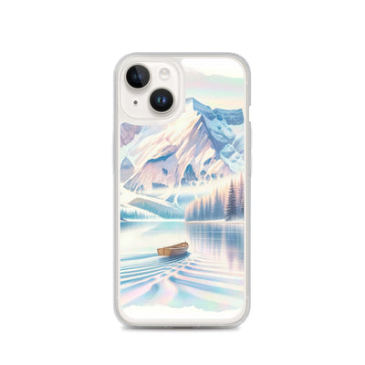 Aquarell eines klaren Alpenmorgens, Boot auf Bergsee in Pastelltönen - iPhone Schutzhülle (durchsichtig) berge xxx yyy zzz iPhone 14
