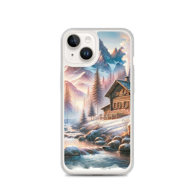 Aquarell einer Alpenszene im Morgengrauen, Haus in den Bergen - iPhone Schutzhülle (durchsichtig) berge xxx yyy zzz iPhone 14