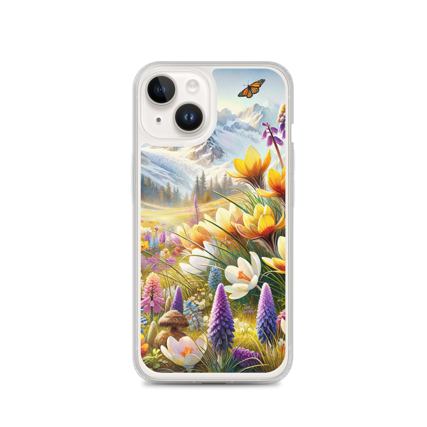Aquarell einer ruhigen Almwiese, farbenfrohe Bergblumen in den Alpen - iPhone Schutzhülle (durchsichtig) berge xxx yyy zzz iPhone 14