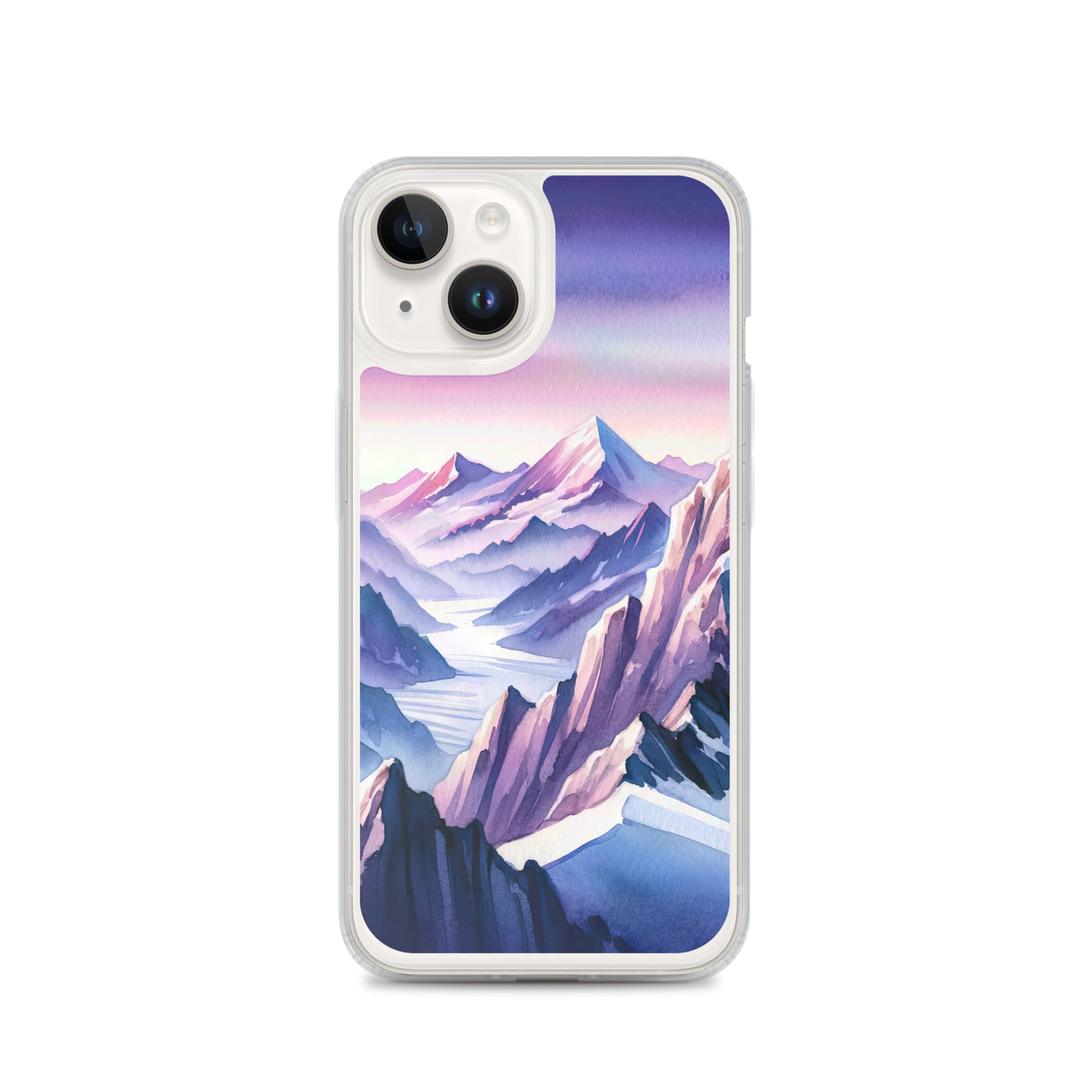 Aquarell eines Bergsteigers auf einem Alpengipfel in der Abenddämmerung - iPhone Schutzhülle (durchsichtig) wandern xxx yyy zzz iPhone 14