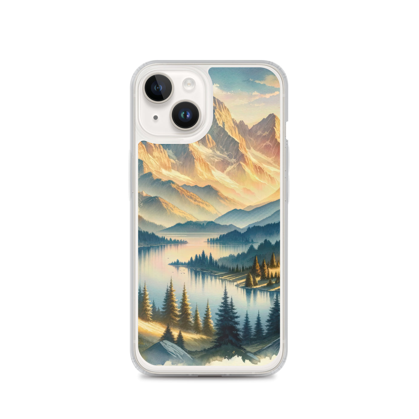 Aquarell der Alpenpracht bei Sonnenuntergang, Berge im goldenen Licht - iPhone Schutzhülle (durchsichtig) berge xxx yyy zzz iPhone 14
