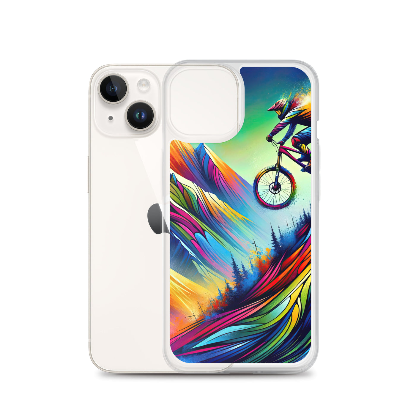 Mountainbiker in farbenfroher Alpenkulisse mit abstraktem Touch (M) - iPhone Schutzhülle (durchsichtig) xxx yyy zzz