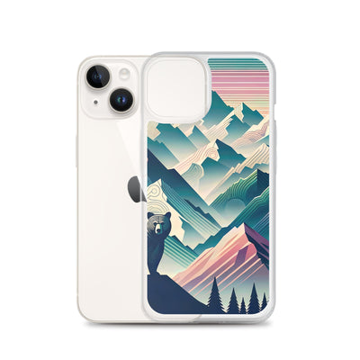Bär im Panoramablick der Alpen, moderne Kunst-Gebirgsschichten - iPhone Schutzhülle (durchsichtig) camping xxx yyy zzz