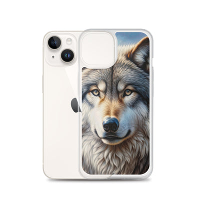 Porträt-Ölgemälde eines prächtigen Wolfes mit faszinierenden Augen (AN) - iPhone Schutzhülle (durchsichtig) xxx yyy zzz