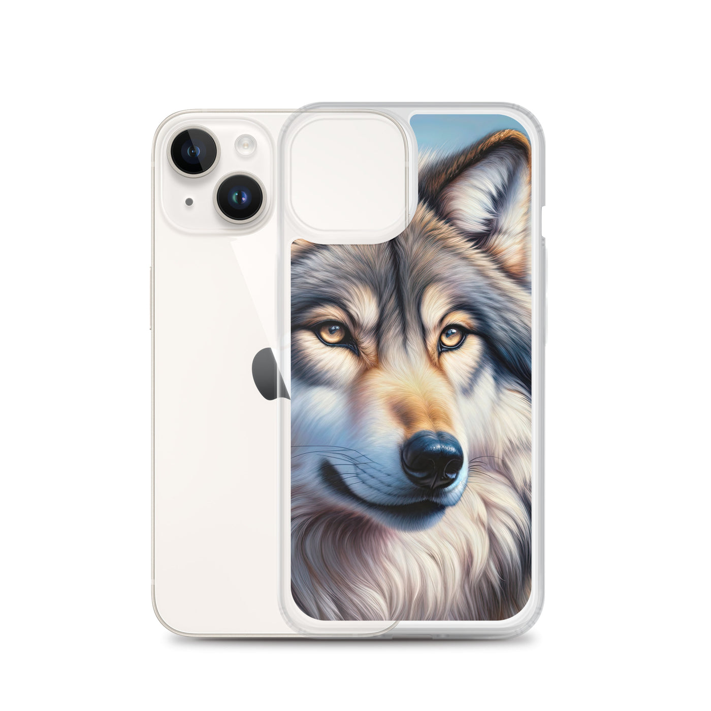 Ölgemäldeporträt eines majestätischen Wolfes mit intensiven Augen in der Berglandschaft (AN) - iPhone Schutzhülle (durchsichtig) xxx yyy zzz