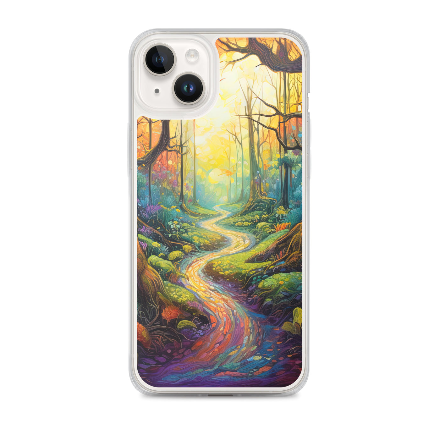 Wald und Wanderweg - Bunte, farbenfrohe Malerei - iPhone Schutzhülle (durchsichtig) camping xxx iPhone 14 Plus