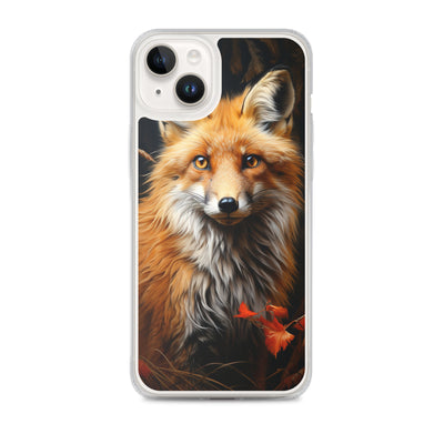 Fuchs Porträt und Herbstblätter - Malerei - iPhone Schutzhülle (durchsichtig) camping xxx iPhone 14 Plus
