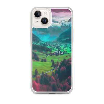 Berglandschaft und Dorf - Fotorealistische Malerei - iPhone Schutzhülle (durchsichtig) berge xxx iPhone 14 Plus