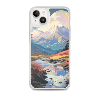Berge. Fluss und Blumen - Malerei - iPhone Schutzhülle (durchsichtig) berge xxx iPhone 14 Plus