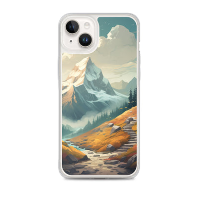Berge, Wald und Wanderweg - Malerei - iPhone Schutzhülle (durchsichtig) berge xxx iPhone 14 Plus